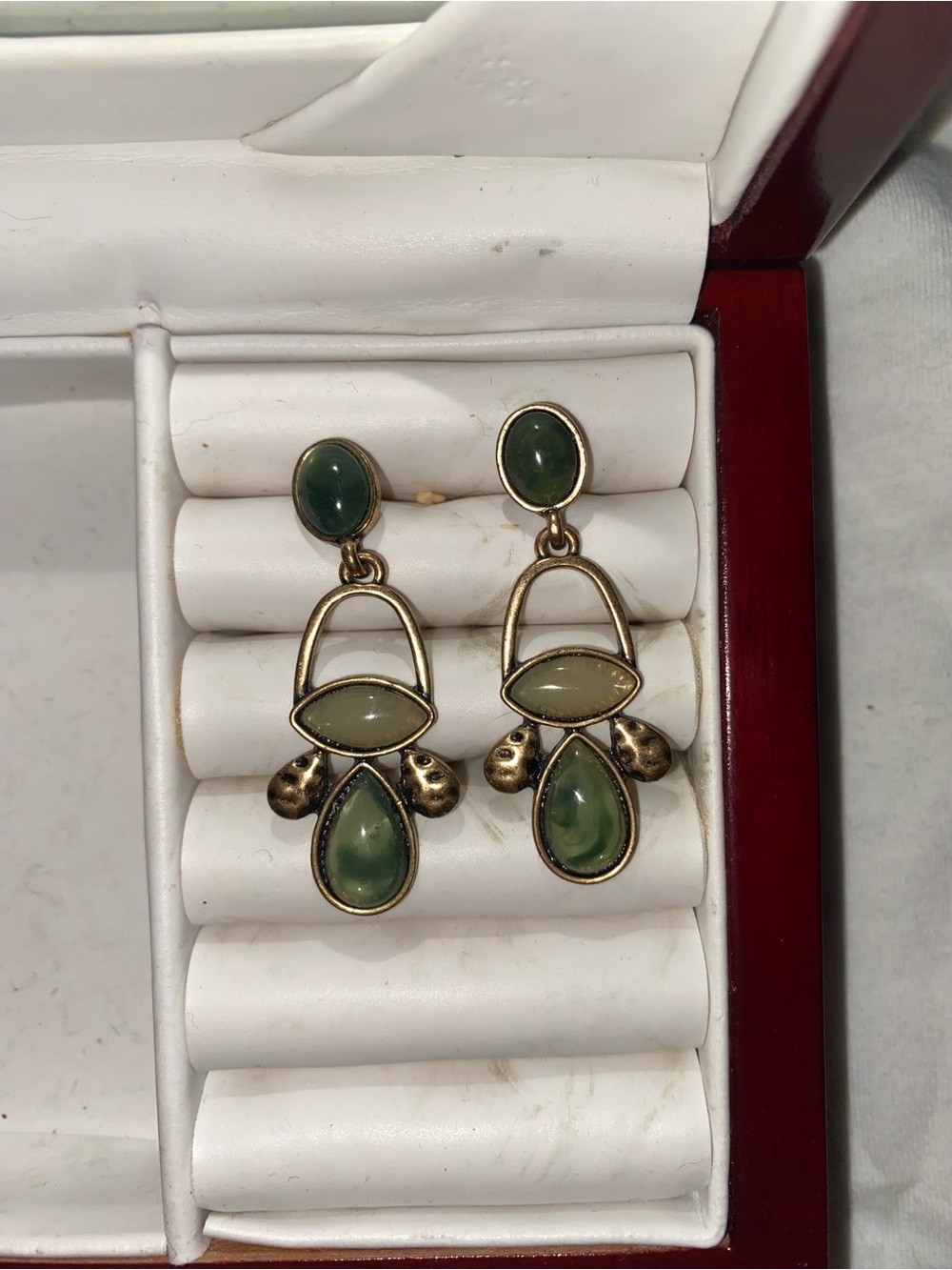 Green Stone Dangle Earrings - Unbranded